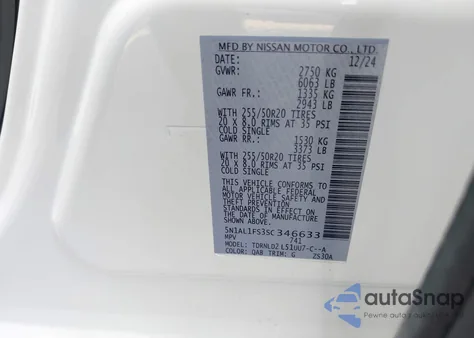 2025 Infiniti Qx60 Luxe Awd z USA, uszkodzony, nr VIN 5N1AL1FS3SC346633